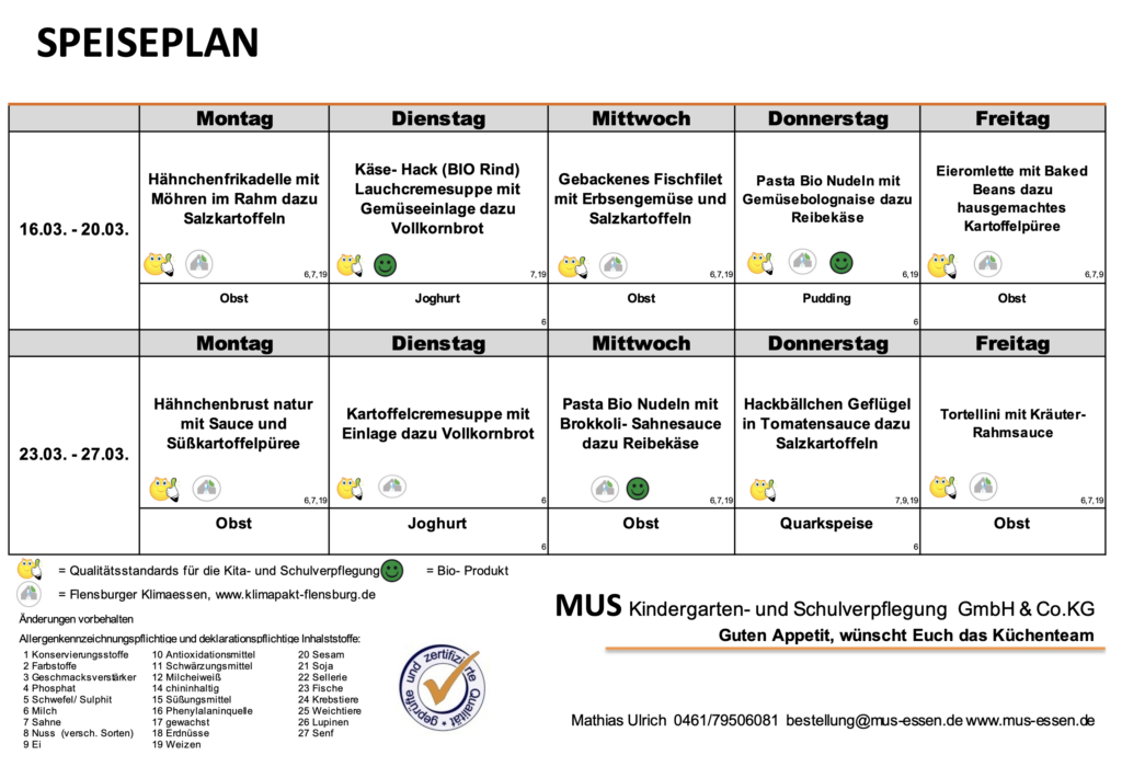 Essensplan für März 2026