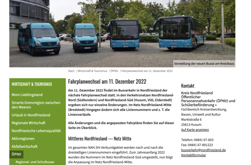 Anpassung der Busfahrpläne im Netz NF-Mitte zum 11. Dezember 2022
