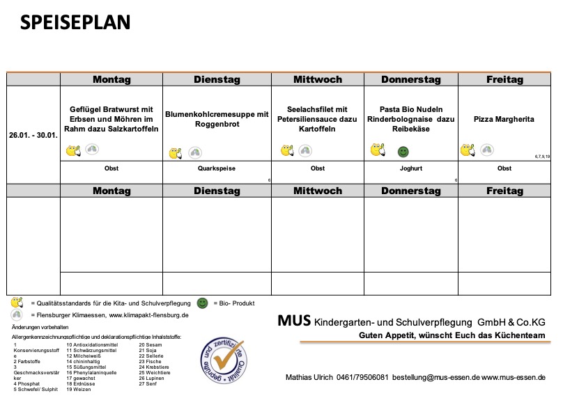 Essensplan für die KW 05